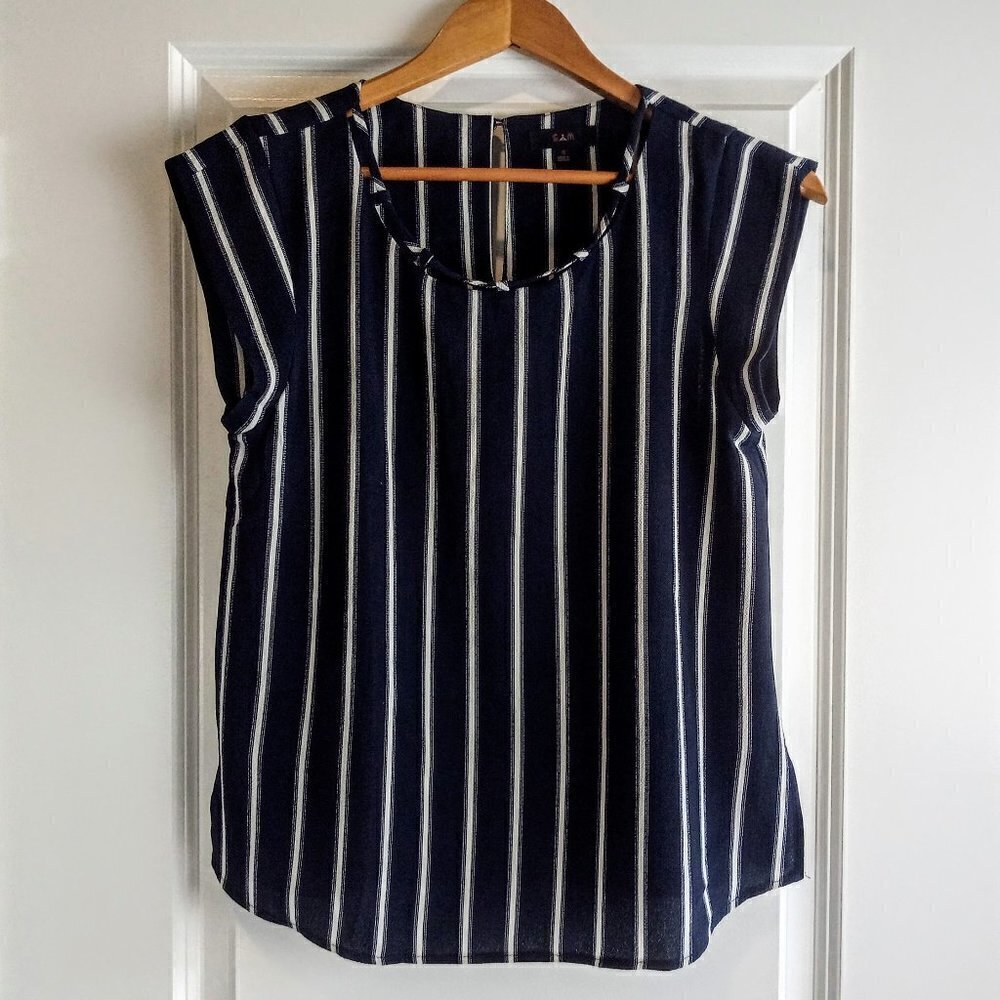 E Hanger M Navy Blue White Stripe Cap Sleeve Top